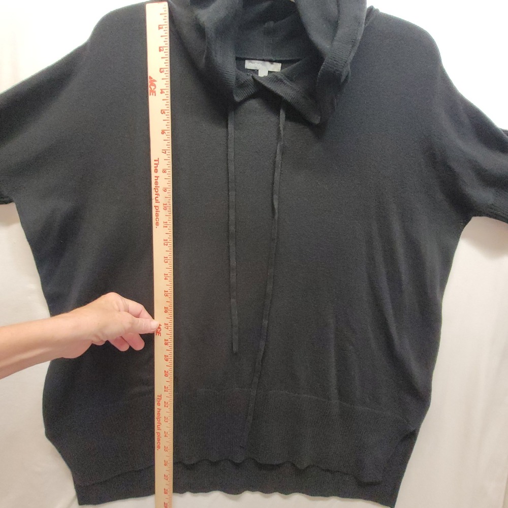 Gap Body Womens Large Black Hoodie Sweater Relaxed Fit High-Low Hem Mixed Knits - Picture 11 of 15